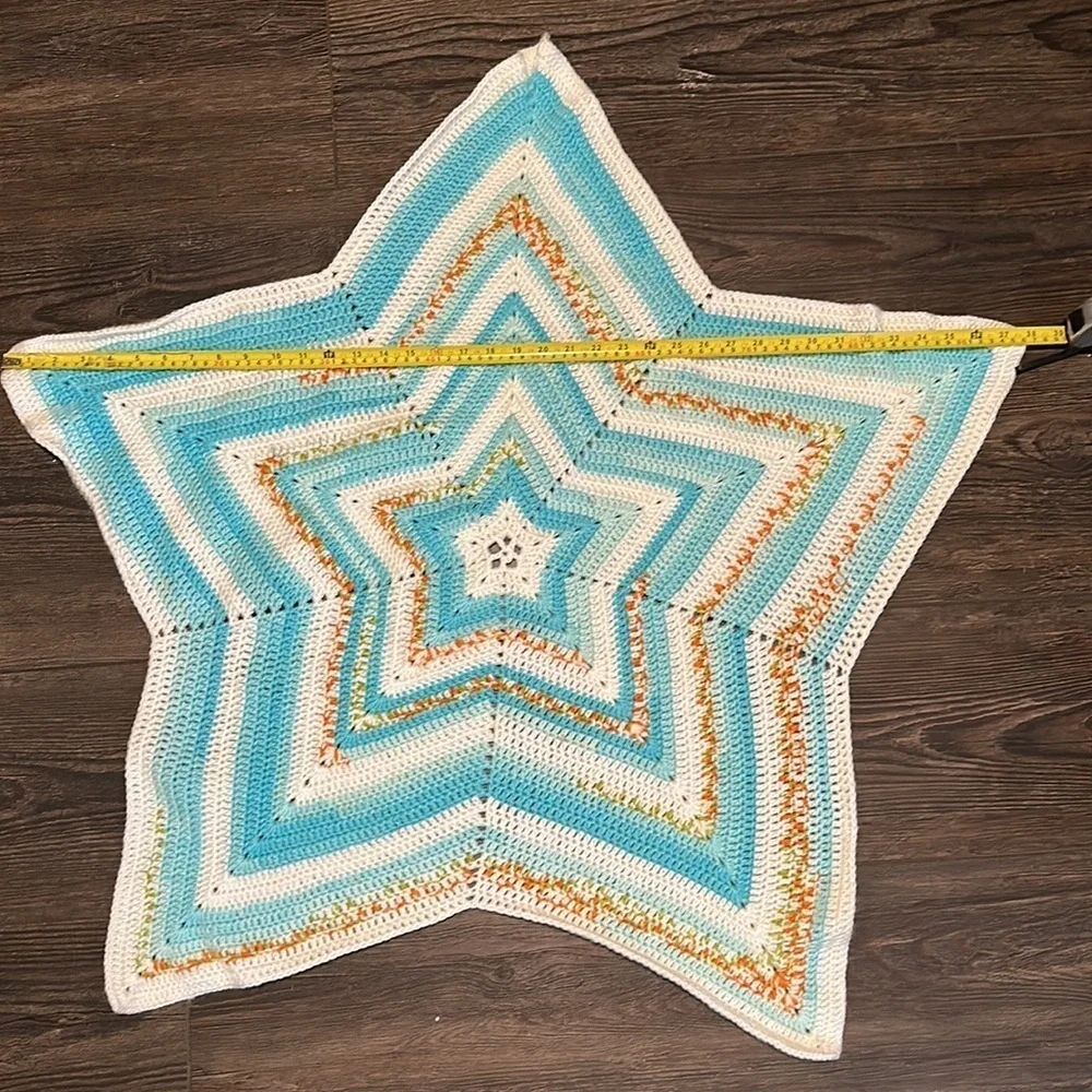 Crochet star fish small blanket baby blanket decorative throw hand made 3’x3’